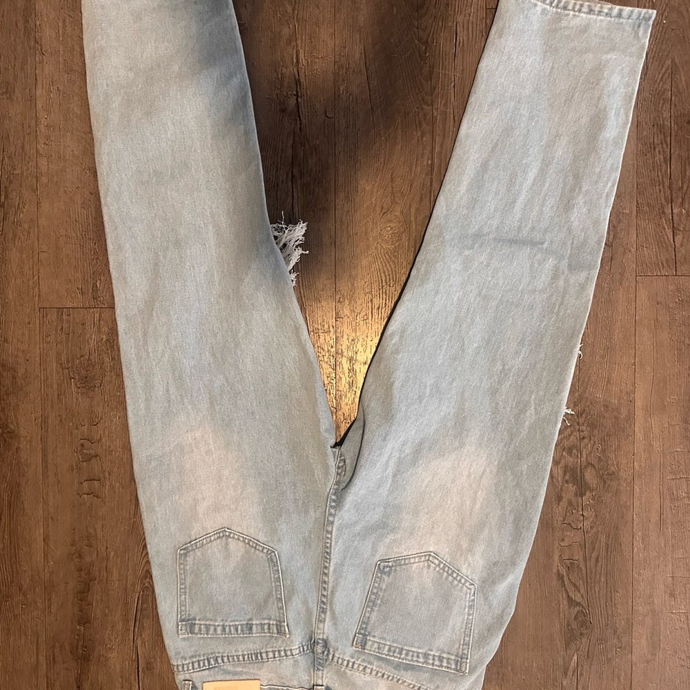High Rise Light Blue Distressed Jeans - Picture 3 of 6